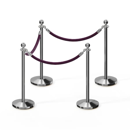 Stanchion Post And Rope Kit Pol.Steel, 4 Ball Top3 Purple Rope